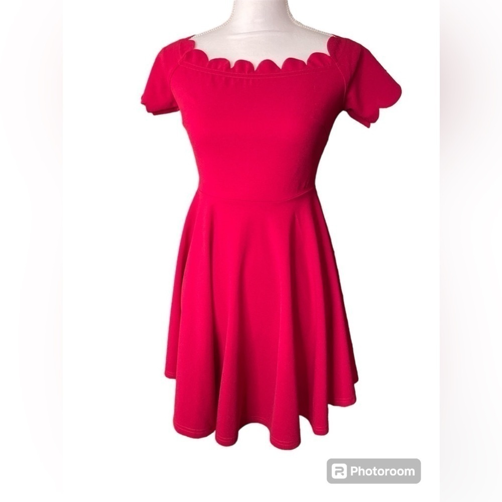 SHEIN Clasi Burgundy Off Shoulder Scallop Trim Mini Dress XS - Picture 2 of 14